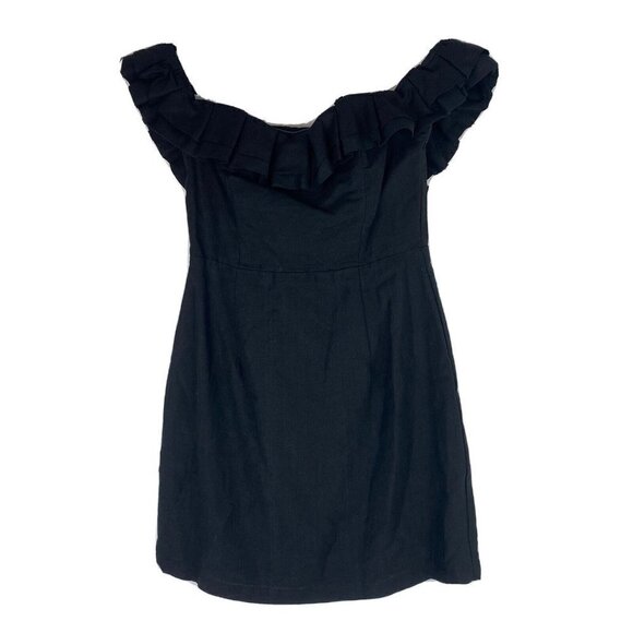 Revolve By the Way Women's Mini Dress Size S Black Ruffle Off the Shoulder Linen - Picture 1 of 9